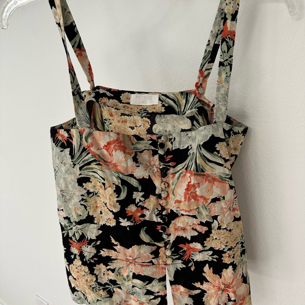 Posse Cream and White Sleeveless Crop Tank Top XS - adjustable strap